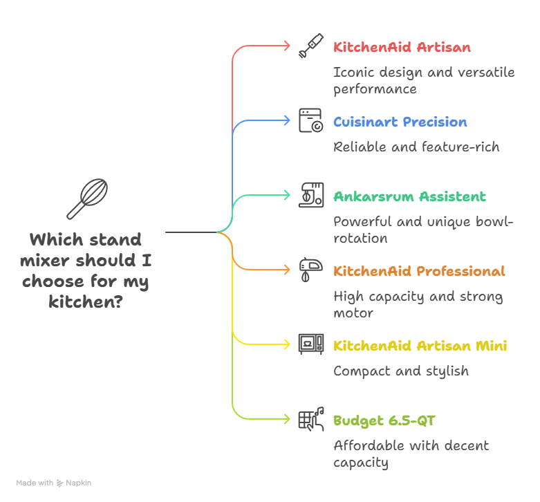 Visual selection of the best stand mixers for 2025 including KitchenAid and budget options