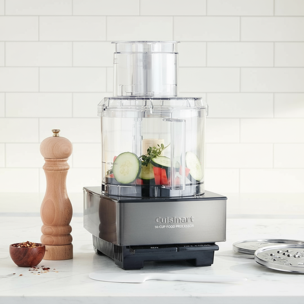 Cuisinart 14-cup food processor slicing vegetables