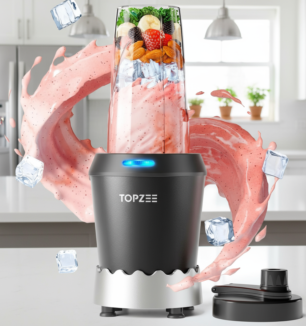 TopZee portable blender with berry smoothie and LED indicator light